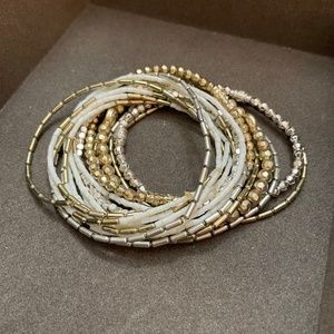 Silver/White/Gold Beaded Bracelet Stack